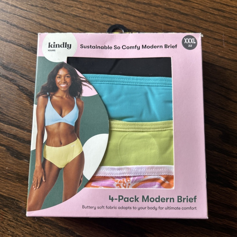 KINDLY Yours Women's Size 3XLarge 4 Pack Modern Briefs Assorted Colors Floral